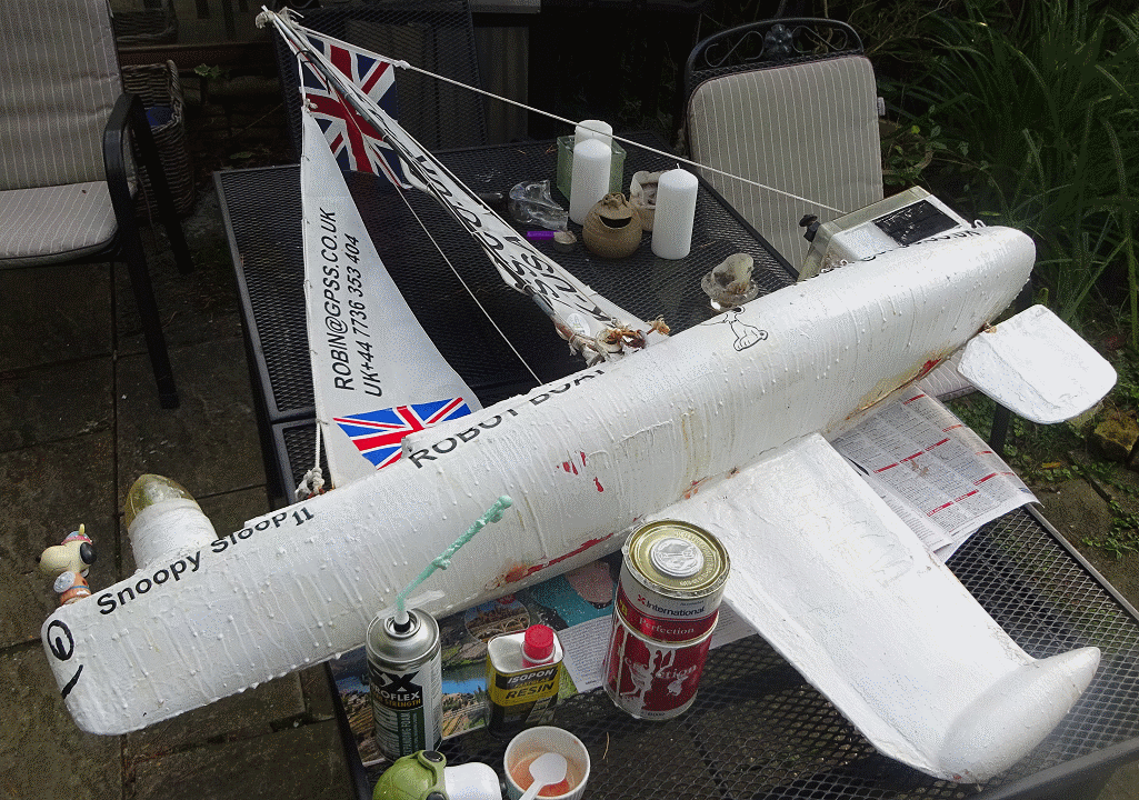 Snoopy's Boat 11 having hull sealed and painted