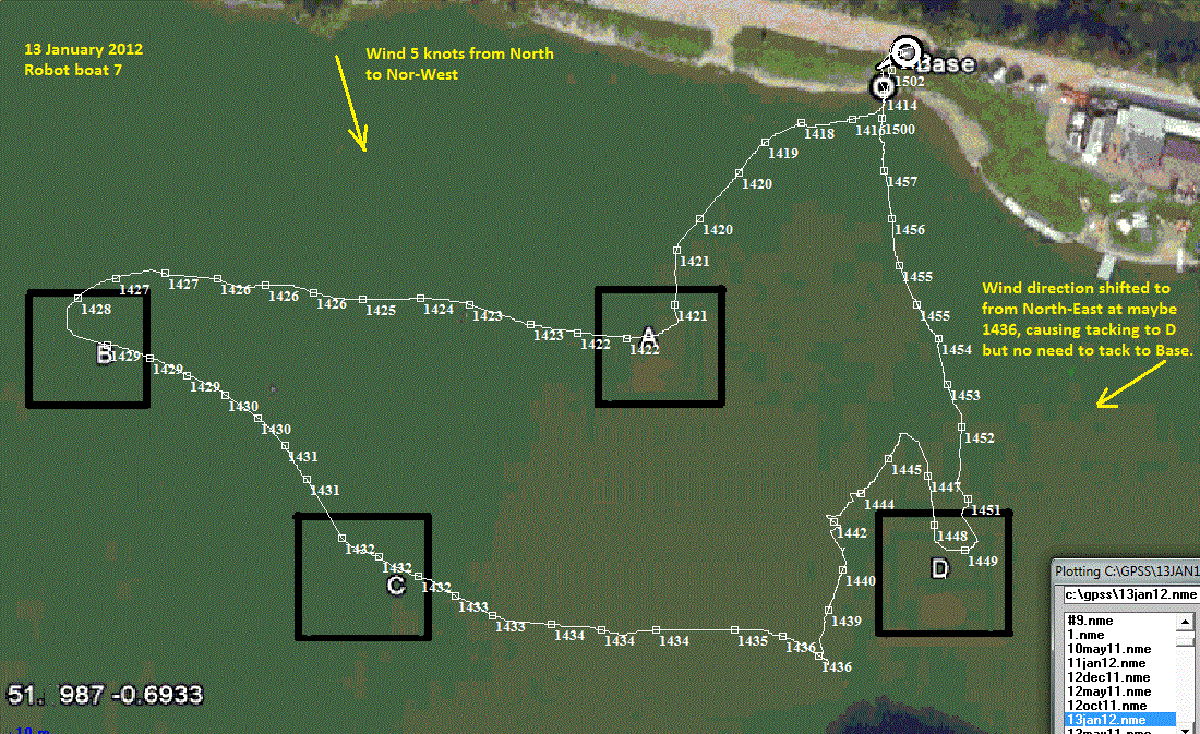 GPS plot of a good sail by robot boat 7