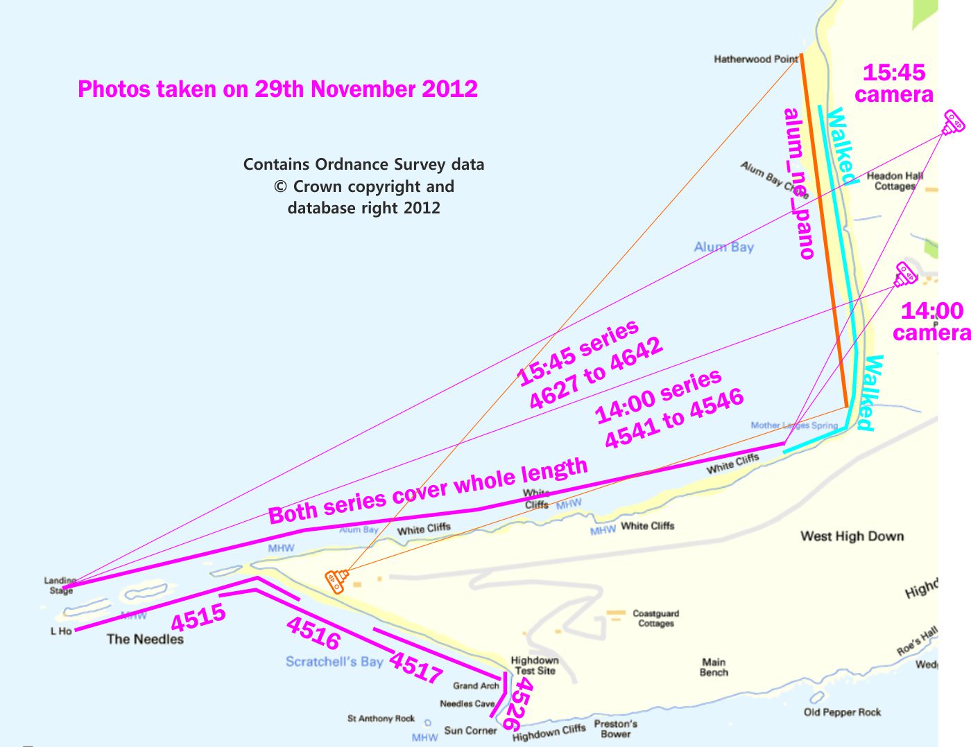 Peter's map showing coverage of his photo recce