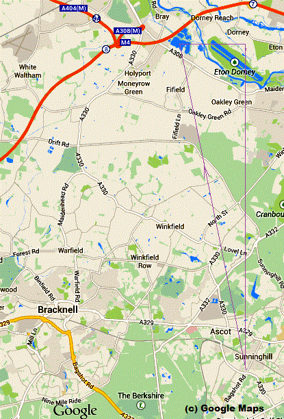 calculation of direction of Bray Lake from Sunninghill