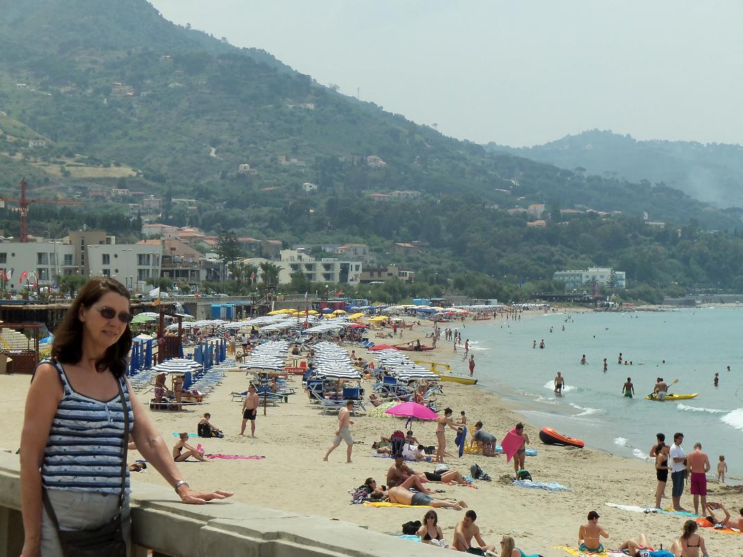 Cefalu beach - our hotel is in the middle