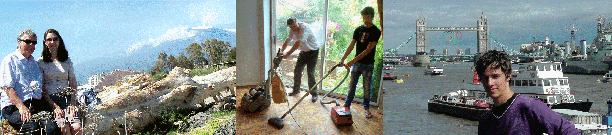 June and Robin on a familiar quiet beach near Naxos, Sicily, then young Ferruccio came to stay with us as Robin's 'slave labour' 
- but he did get a few days out!